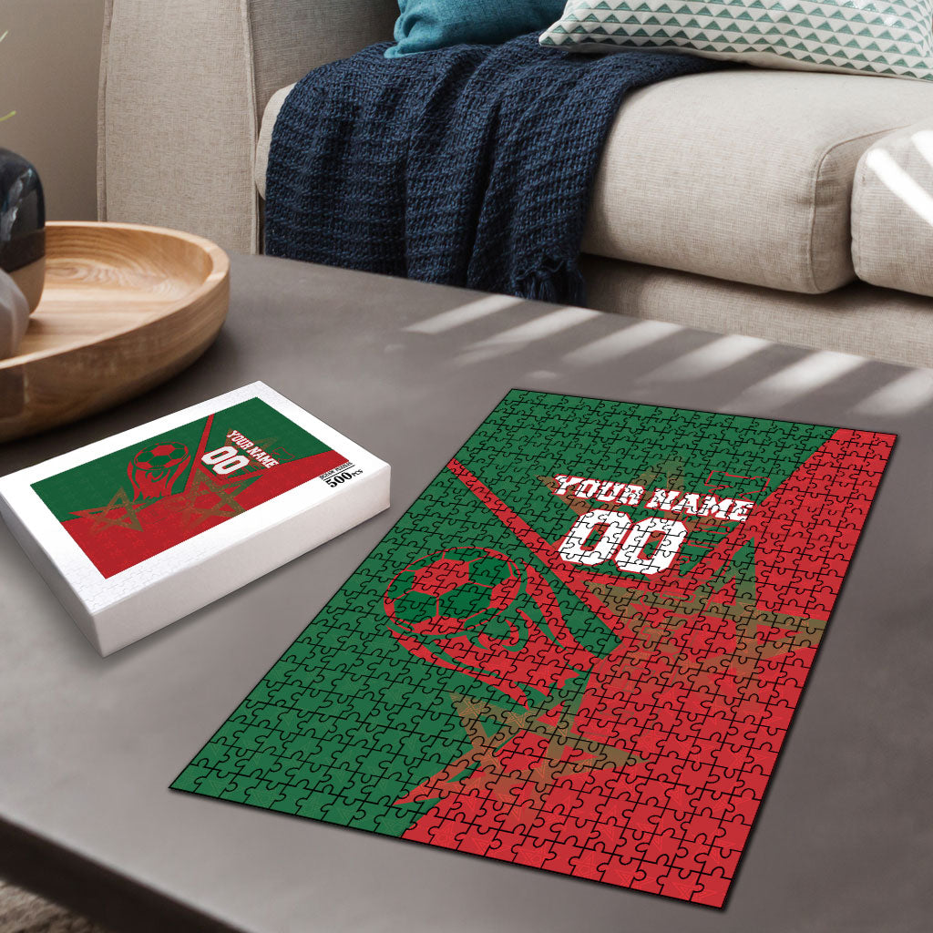 Personalized Morocco Football Puzzle Geometric Star Flag Soccer National Pride