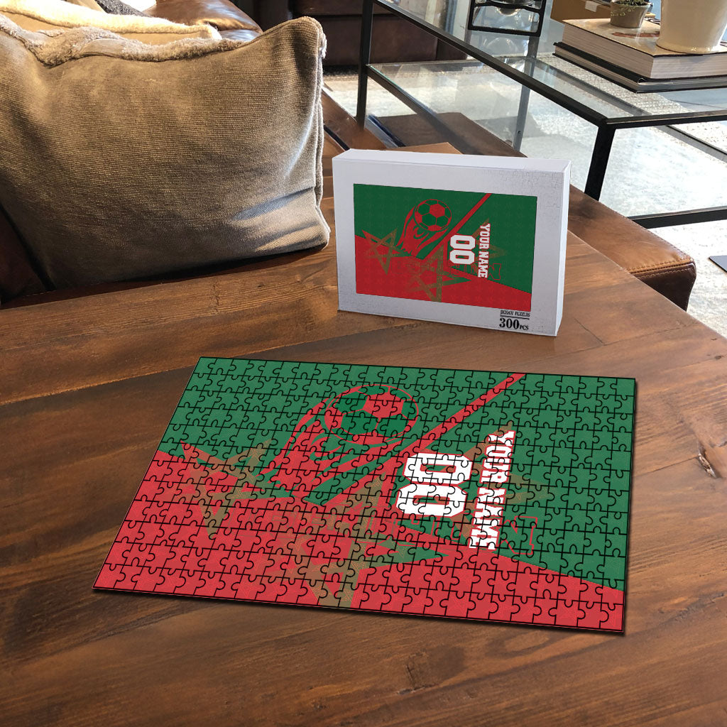 Personalized Morocco Football Puzzle Geometric Star Flag Soccer National Pride