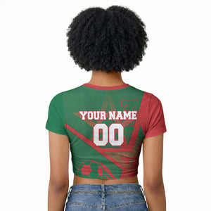 Personalized Morocco Football Raglan Cropped T shirt Geometric Star Flag Soccer National Pride