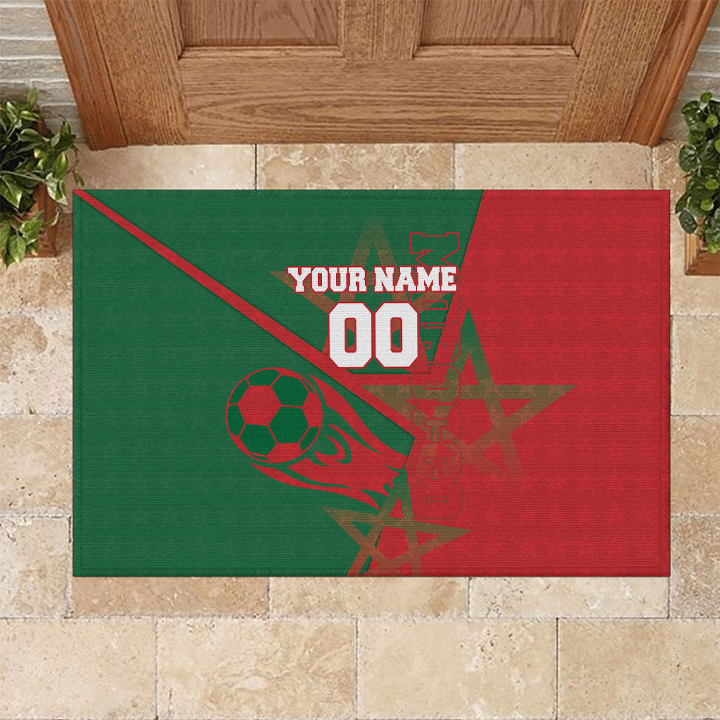Personalized Morocco Football Rubber Doormat Geometric Star Flag Soccer National Pride