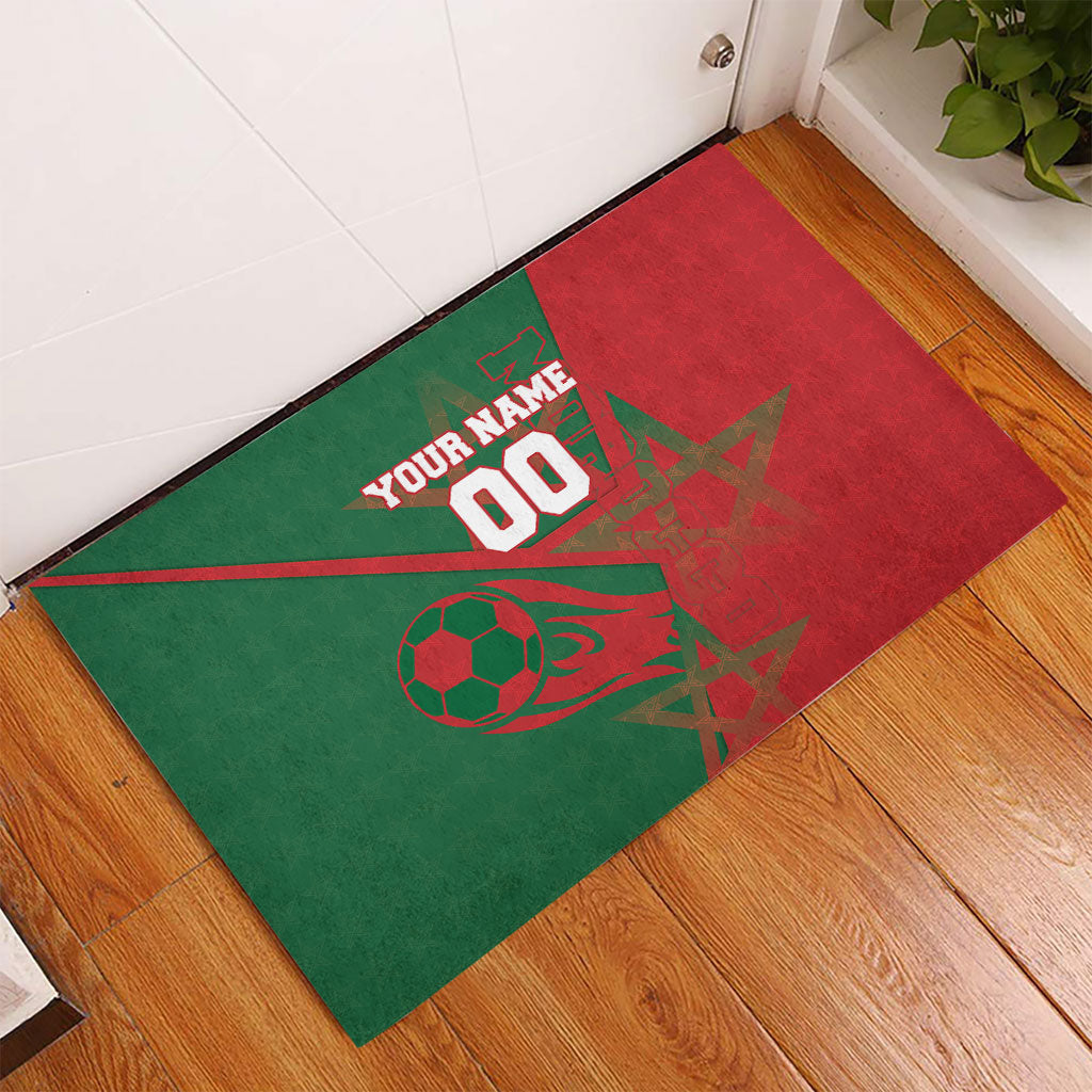 Personalized Morocco Football Rubber Doormat Geometric Star Flag Soccer National Pride