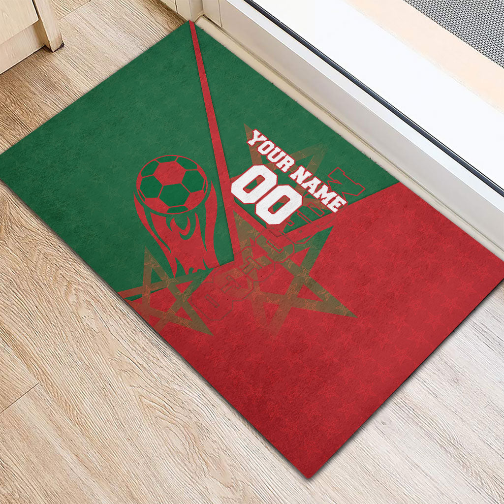 Personalized Morocco Football Rubber Doormat Geometric Star Flag Soccer National Pride