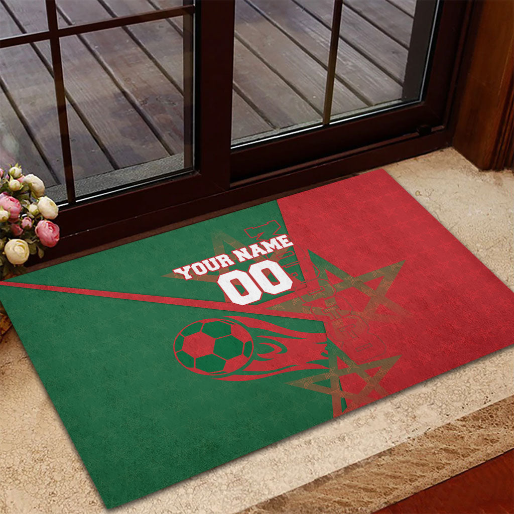 Personalized Morocco Football Rubber Doormat Geometric Star Flag Soccer National Pride