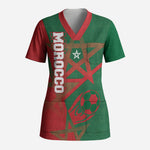 Personalized Morocco Football Scrub Top Geometric Star Flag Soccer National Pride