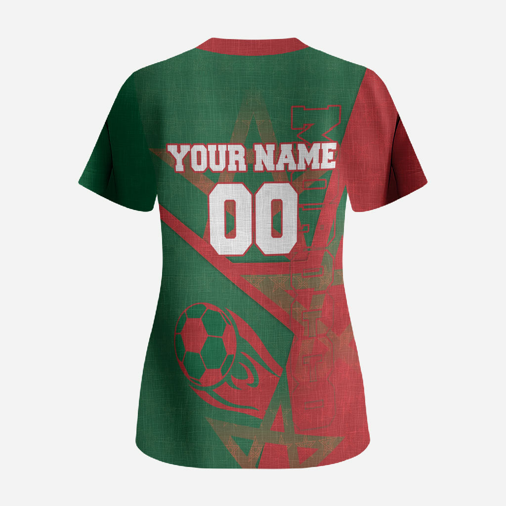 Personalized Morocco Football Scrub Top Geometric Star Flag Soccer National Pride