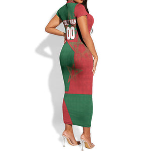 Personalized Morocco Football Short Sleeve Bodycon Dress Geometric Star Flag Soccer National Pride