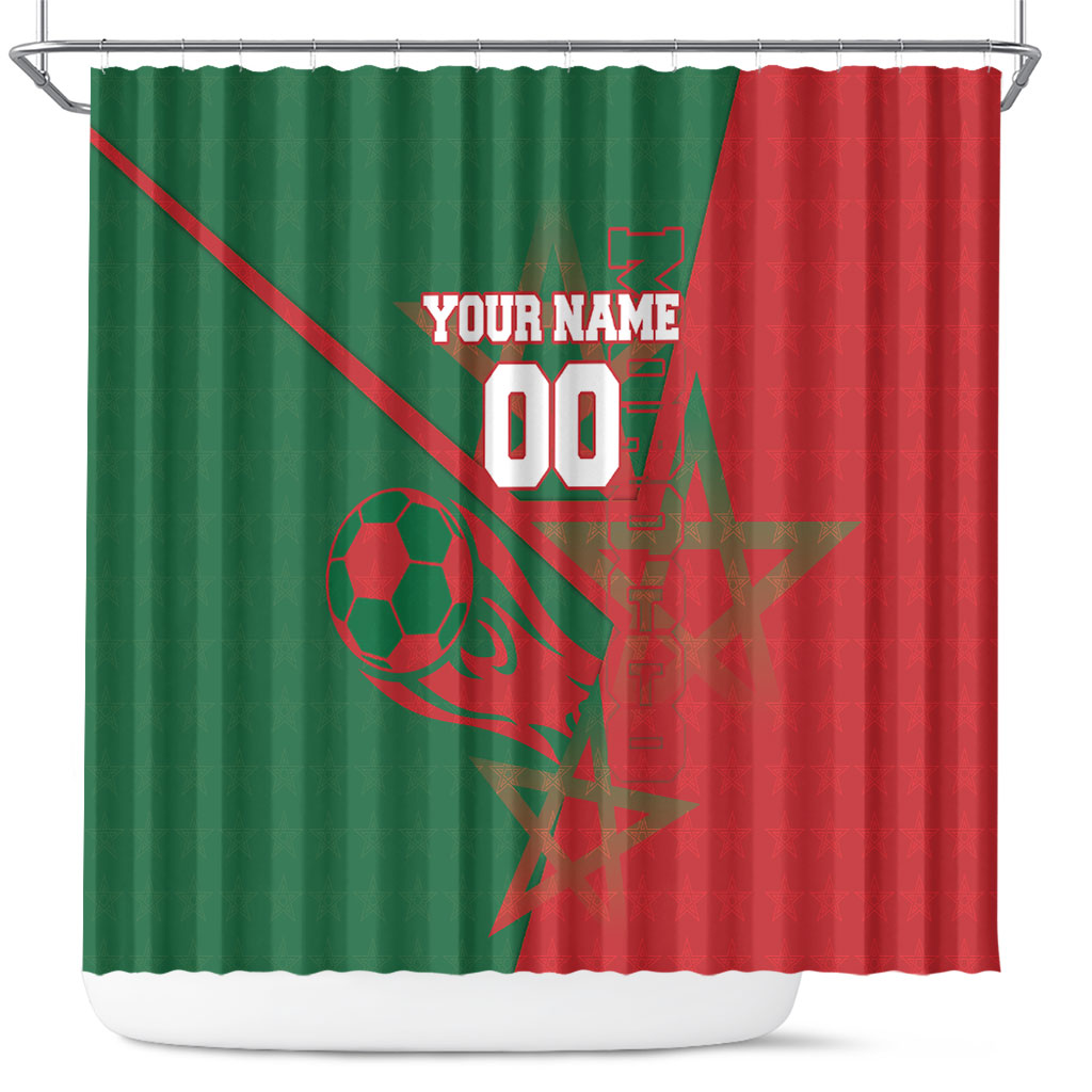 Personalized Morocco Football Shower Curtain Geometric Star Flag Soccer National Pride