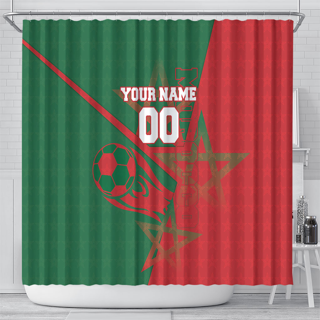 Personalized Morocco Football Shower Curtain Geometric Star Flag Soccer National Pride