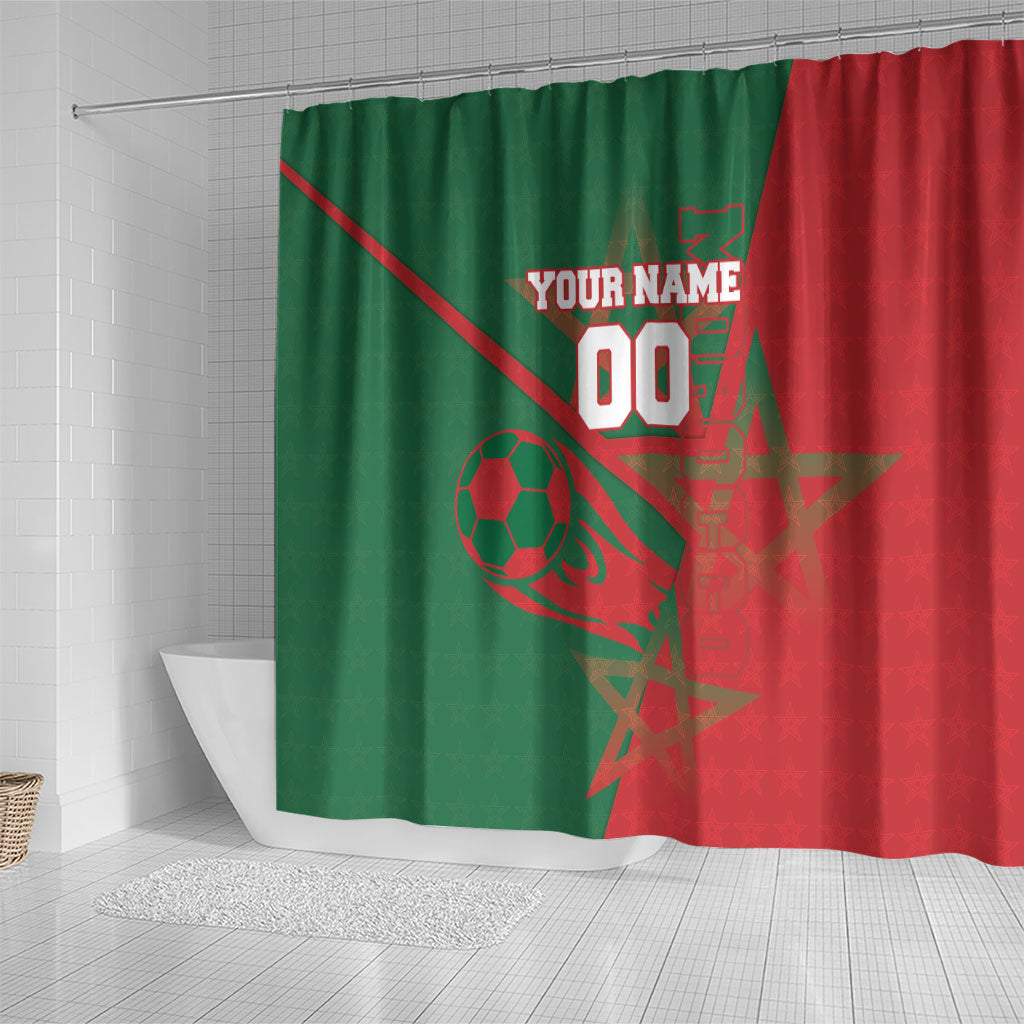Personalized Morocco Football Shower Curtain Geometric Star Flag Soccer National Pride