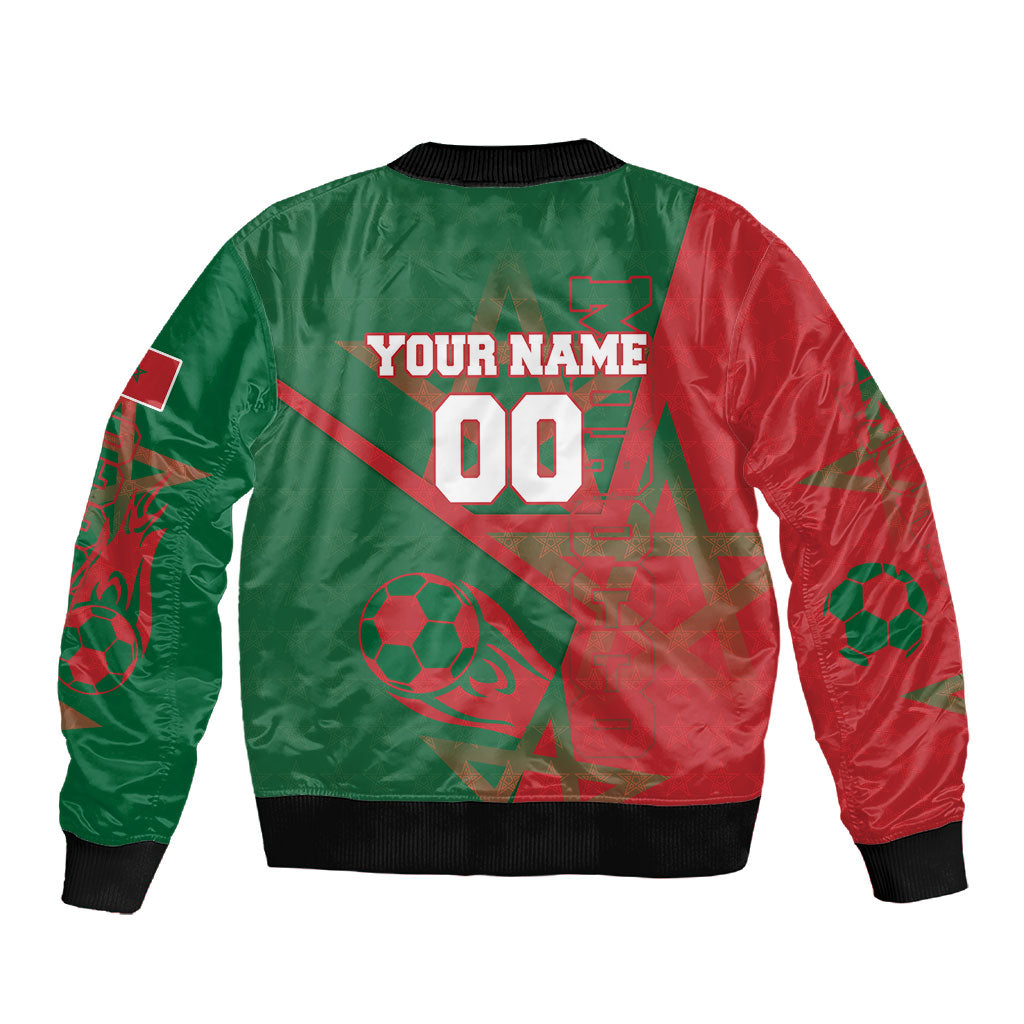 Personalized Morocco Football Sleeve Zip Bomber Jacket Geometric Star Flag Soccer National Pride