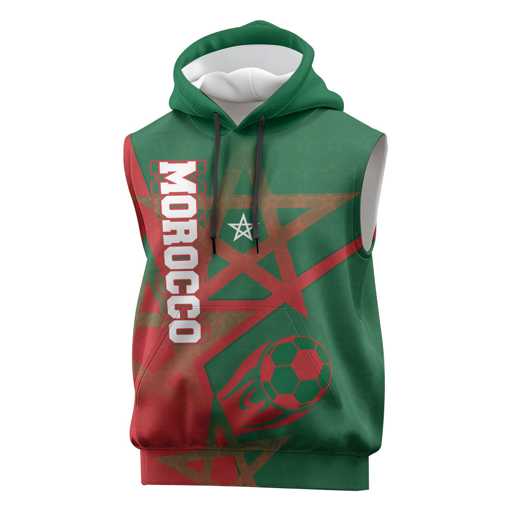 Personalized Morocco Football Sleeveless Hoodie Geometric Star Flag Soccer National Pride
