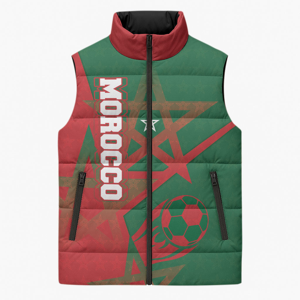Personalized Morocco Football Sleeveless Puffer Jacket Geometric Star Flag Soccer National Pride