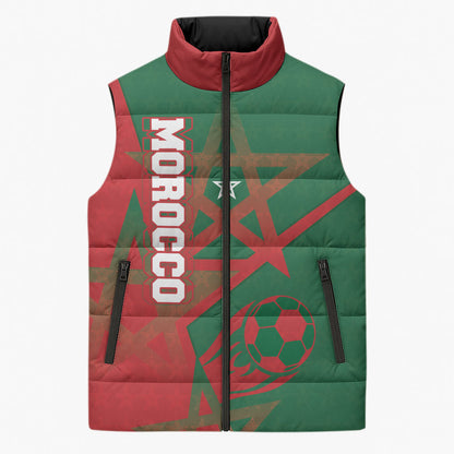 Personalized Morocco Football Sleeveless Puffer Jacket Geometric Star Flag Soccer National Pride