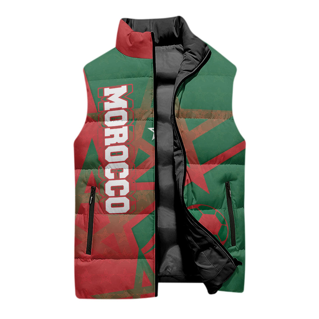 Personalized Morocco Football Sleeveless Puffer Jacket Geometric Star Flag Soccer National Pride