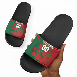 Personalized Morocco Football Slide Sandals Geometric Star Flag Soccer National Pride