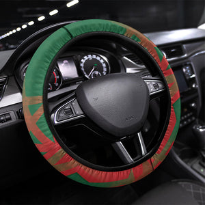 Morocco Football Steering Wheel Cover Geometric Star Flag Soccer National Pride
