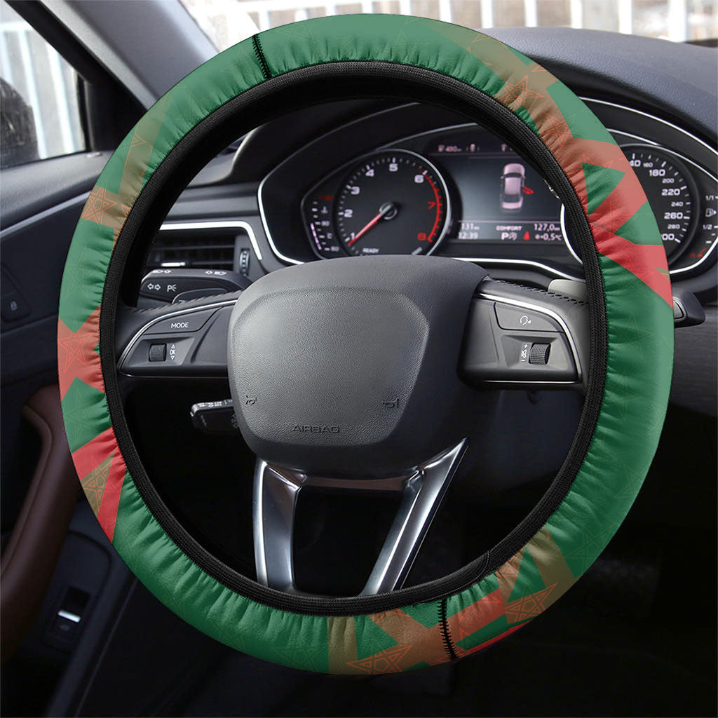 Morocco Football Steering Wheel Cover Geometric Star Flag Soccer National Pride