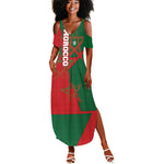Personalized Morocco Football Summer Maxi Dress Geometric Star Flag Soccer National Pride