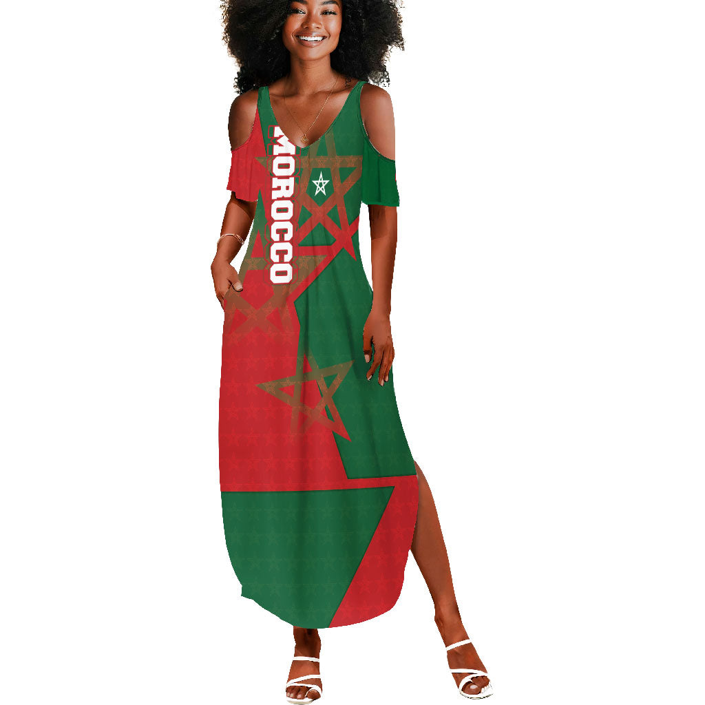Personalized Morocco Football Summer Maxi Dress Geometric Star Flag Soccer National Pride