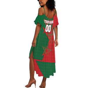 Personalized Morocco Football Summer Maxi Dress Geometric Star Flag Soccer National Pride