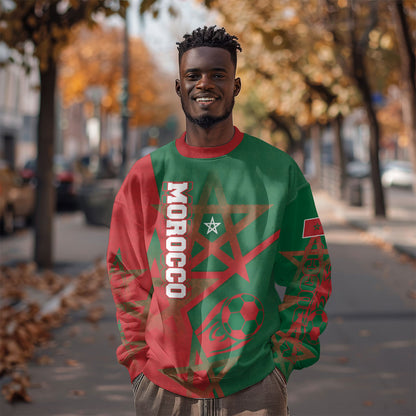 Personalized Morocco Football Sweatshirt Geometric Star Flag Soccer National Pride