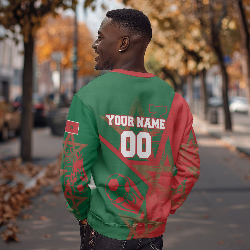 Personalized Morocco Football Sweatshirt Geometric Star Flag Soccer National Pride