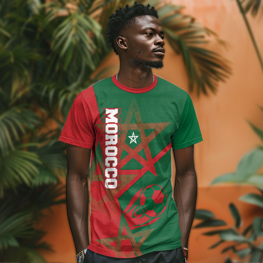 Personalized Morocco Football T shirt Geometric Star Flag Soccer National Pride