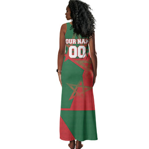 Personalized Morocco Football Tank Maxi Dress Geometric Star Flag Soccer National Pride