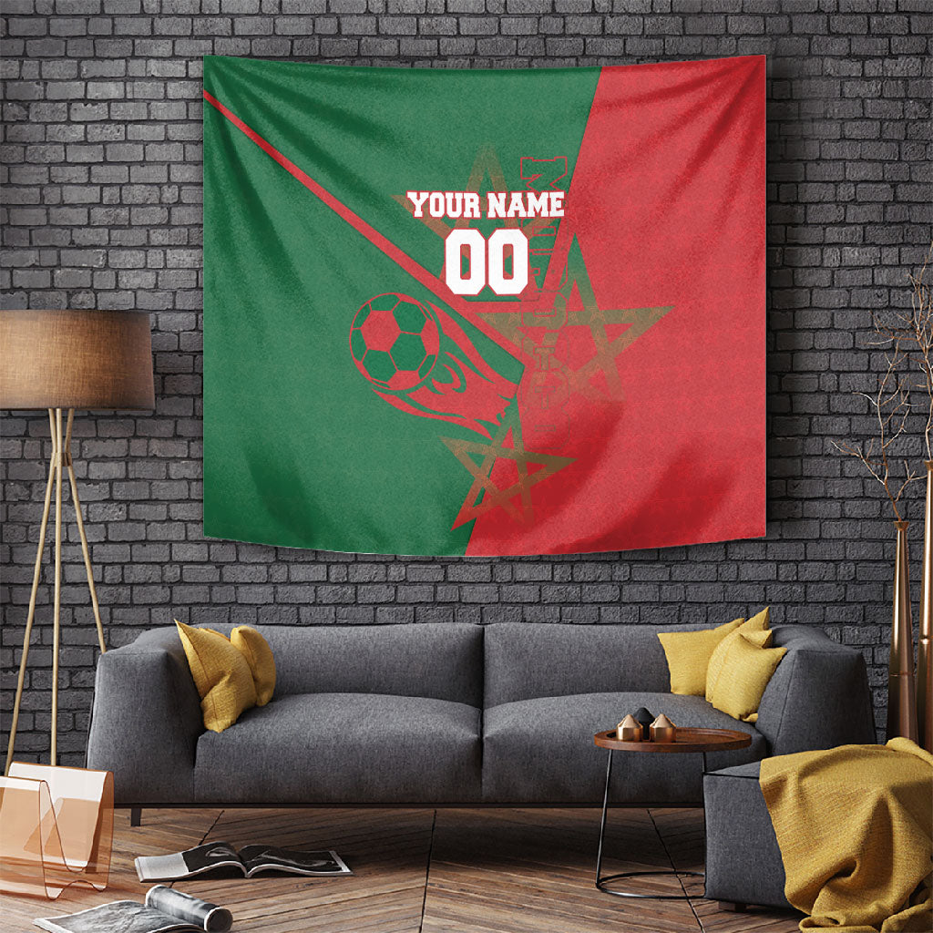 Personalized Morocco Football Tapestry Geometric Star Flag Soccer National Pride
