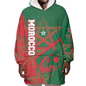 Personalized Morocco Football Wearable Blanket Hoodie Geometric Star Flag Soccer National Pride
