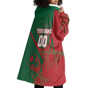 Personalized Morocco Football Wearable Blanket Hoodie Geometric Star Flag Soccer National Pride