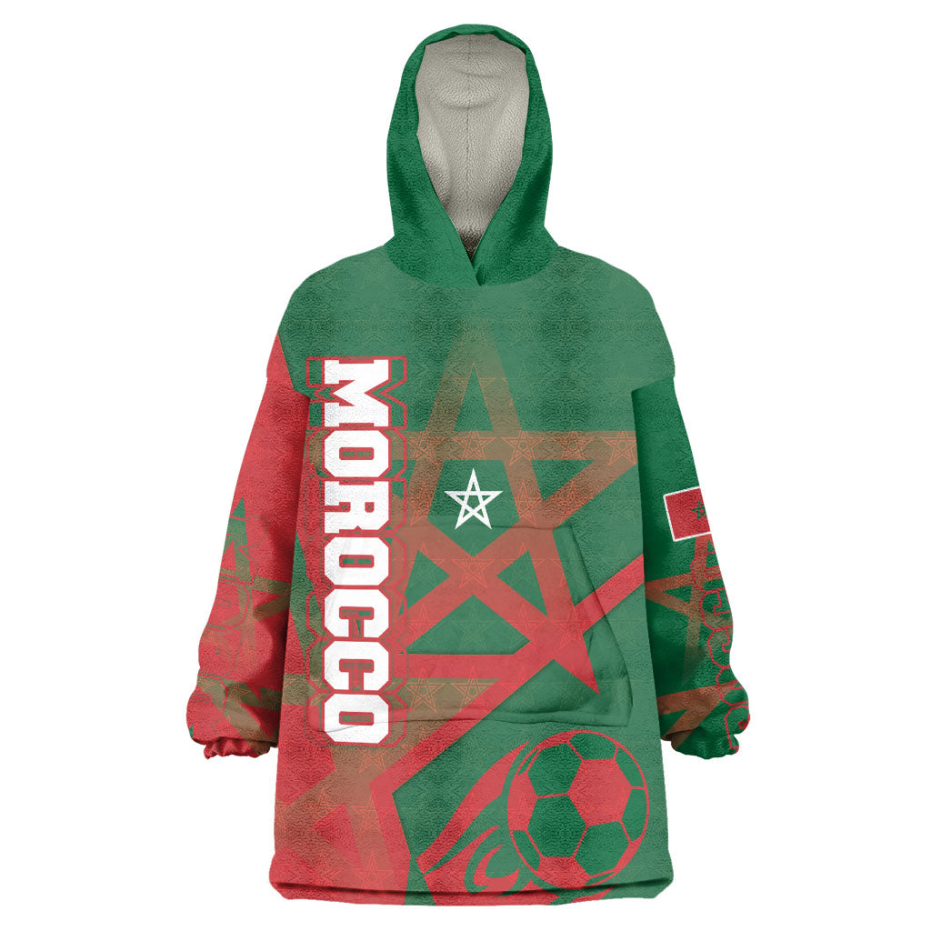 Personalized Morocco Football Wearable Blanket Hoodie Geometric Star Flag Soccer National Pride