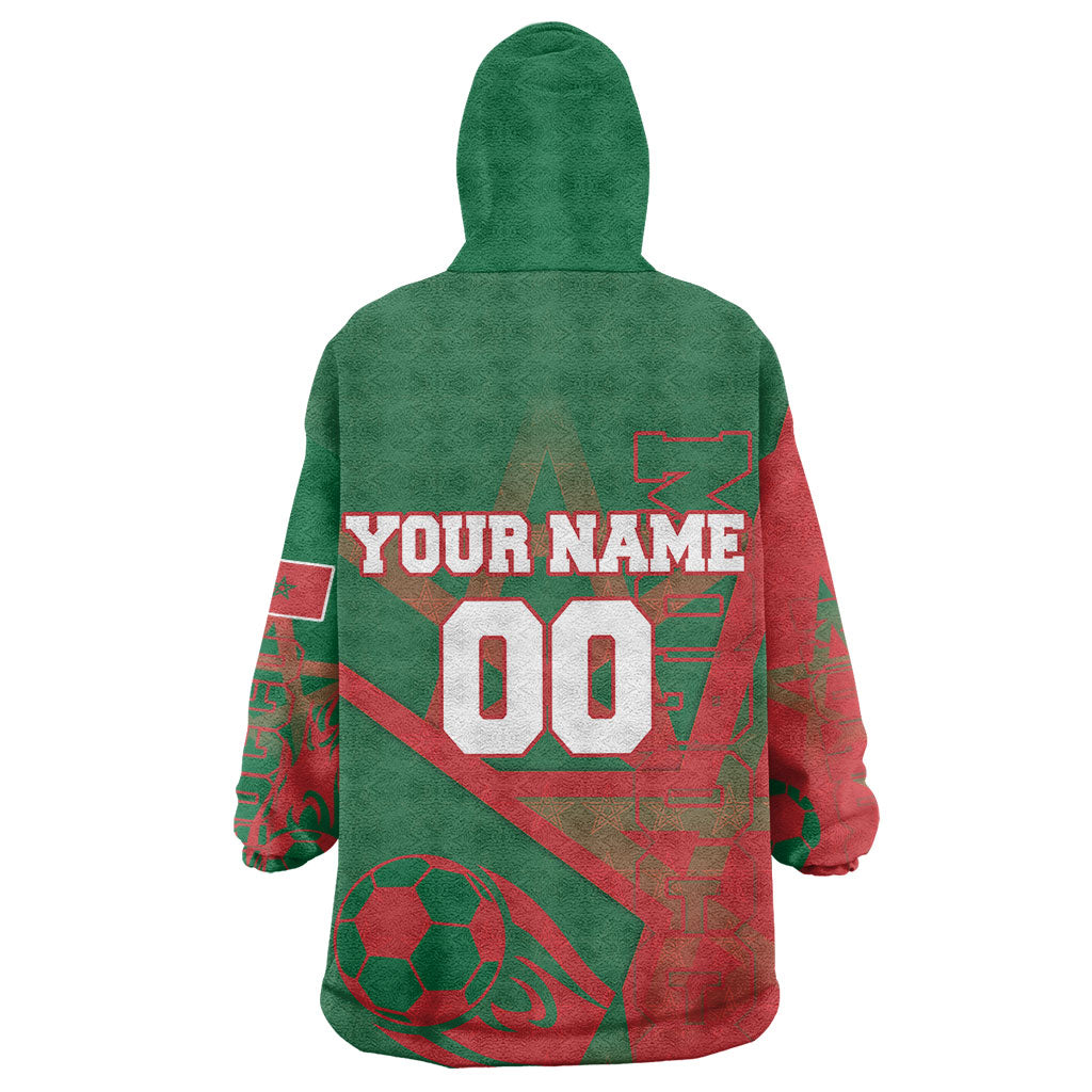 Personalized Morocco Football Wearable Blanket Hoodie Geometric Star Flag Soccer National Pride