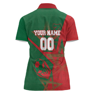 Personalized Morocco Football Women Polo Shirt Geometric Star Flag Soccer National Pride