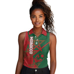 Personalized Morocco Football Women Sleeveless Polo Shirt Geometric Star Flag Soccer National Pride