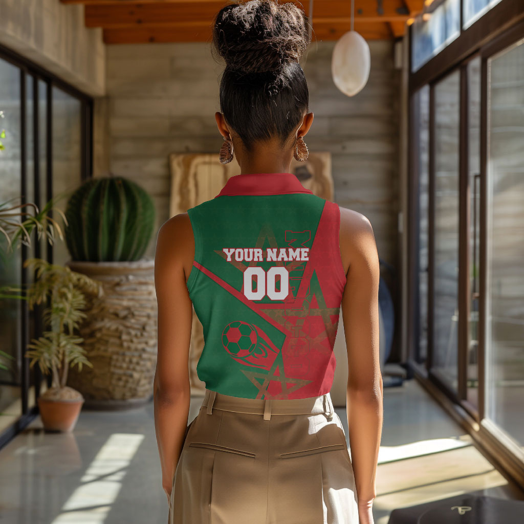 Personalized Morocco Football Women Sleeveless Polo Shirt Geometric Star Flag Soccer National Pride