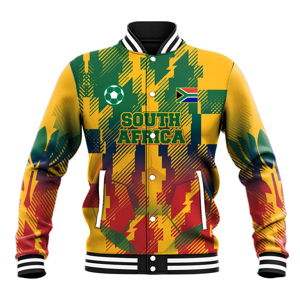 Personalized South Africa Football Baseball Jacket South African Flag Inspiration - Soccer Graphic Bold Color Blocks