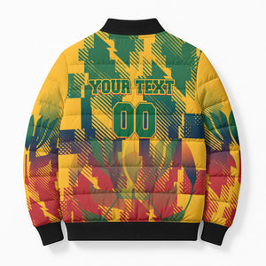 Personalized South Africa Football Bomber Puffer Jacket South African Flag Inspiration - Soccer Graphic Bold Color Blocks
