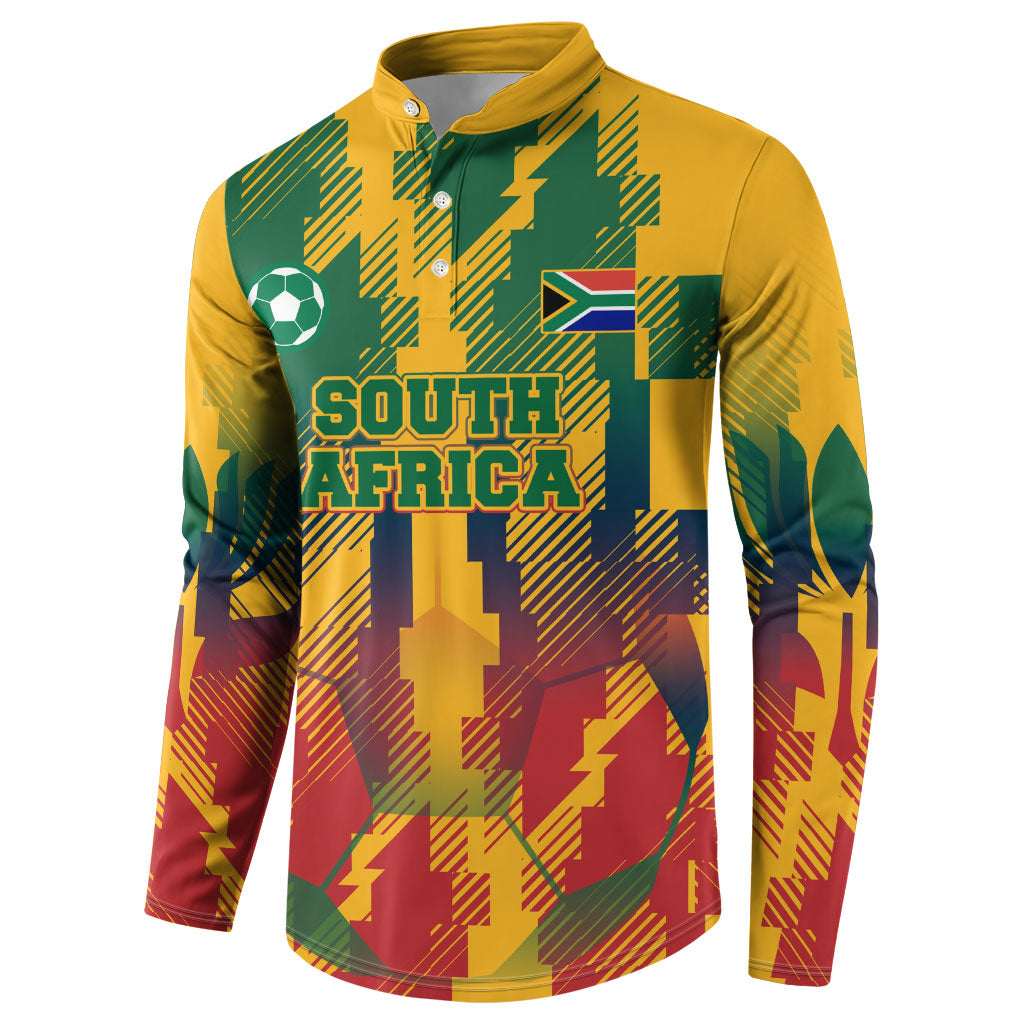 Personalized South Africa Football Button Sweatshirt South African Flag Inspiration - Soccer Graphic Bold Color Blocks