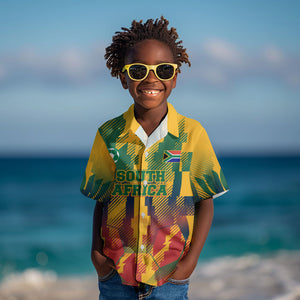 Personalized South Africa Football Kid Hawaiian Shirt South African Flag Inspiration - Soccer Graphic Bold Color Blocks