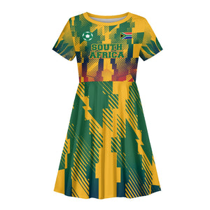 Personalized South Africa Football Kid Short Sleeve Dress South African Flag Inspiration - Soccer Graphic Bold Color Blocks