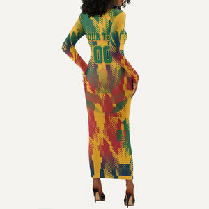 Personalized South Africa Football Long Sleeve Bodycon Dress South African Flag Inspiration - Soccer Graphic Bold Color Blocks
