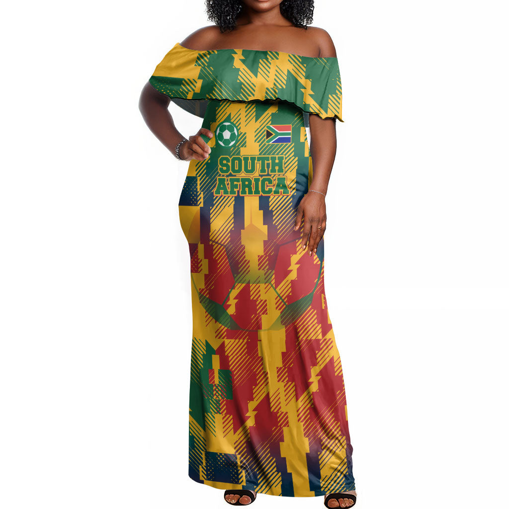Personalized South Africa Football Off Shoulder Maxi Dress South African Flag Inspiration - Soccer Graphic Bold Color Blocks