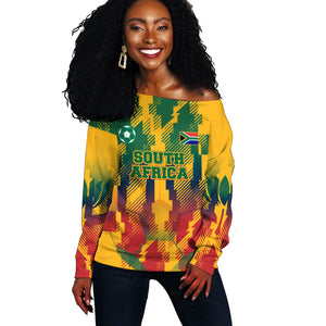 Personalized South Africa Football Off Shoulder Sweater South African Flag Inspiration - Soccer Graphic Bold Color Blocks