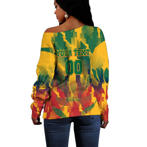 Personalized South Africa Football Off Shoulder Sweater South African Flag Inspiration - Soccer Graphic Bold Color Blocks