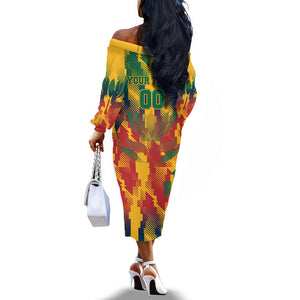 Personalized South Africa Football Off The Shoulder Long Sleeve Dress South African Flag Inspiration - Soccer Graphic Bold Color Blocks