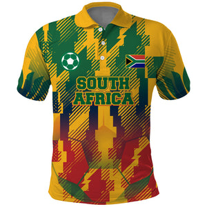 Personalized South Africa Football Polo Shirt South African Flag Inspiration - Soccer Graphic Bold Color Blocks