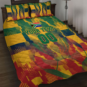 Personalized South Africa Football Quilt Bed Set South African Flag Inspiration - Soccer Graphic Bold Color Blocks