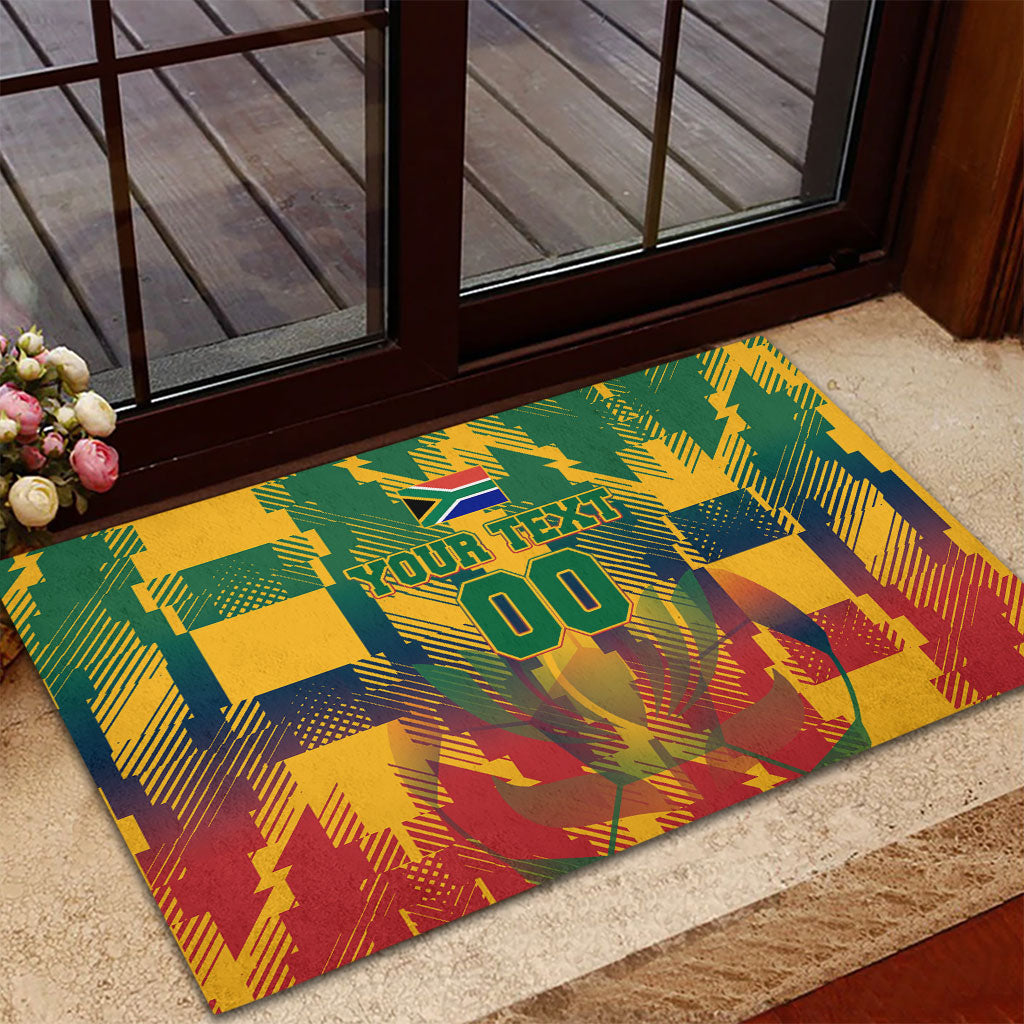 Personalized South Africa Football Rubber Doormat South African Flag Inspiration - Soccer Graphic Bold Color Blocks