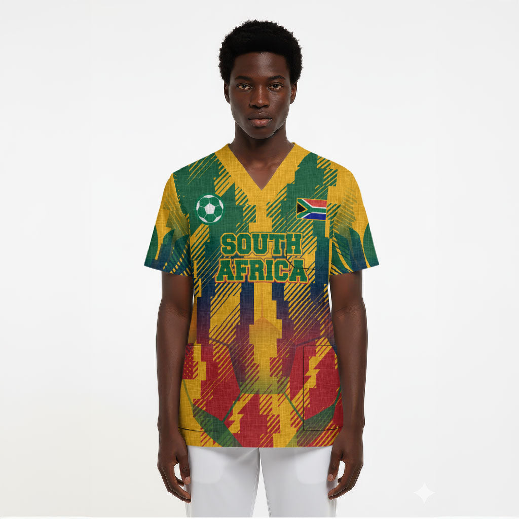 Personalized South Africa Football Scrub Top South African Flag Inspiration - Soccer Graphic Bold Color Blocks